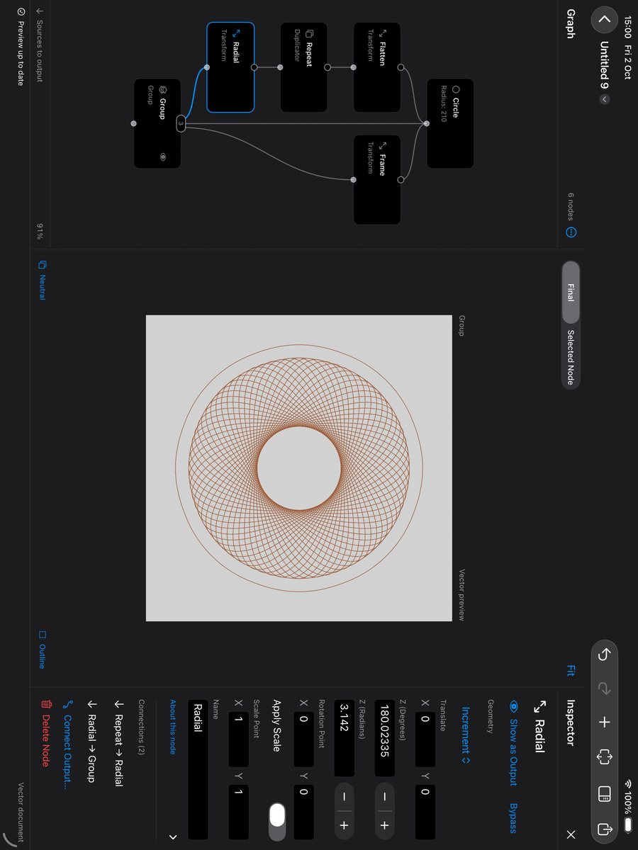 VectorFlow on iPad: a finished composition on the framed artboard